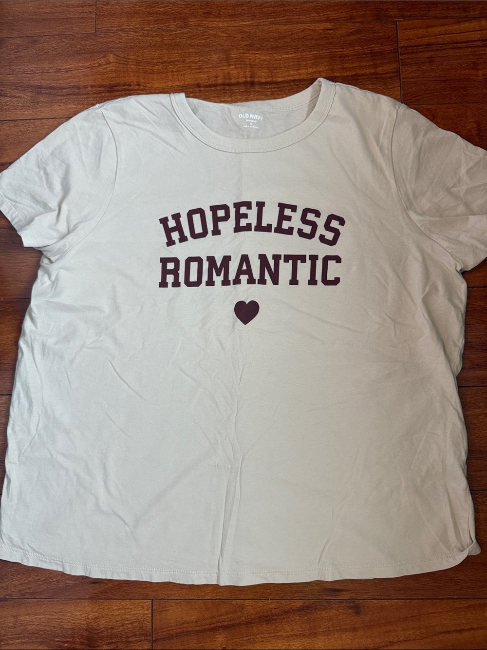 Old Navy Cream Short-Sleeve Tee with Maroon 'Hopeless Romantic' Print